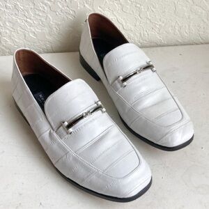 New bark handmade in los Angeles white embossed leather Melanie loafers